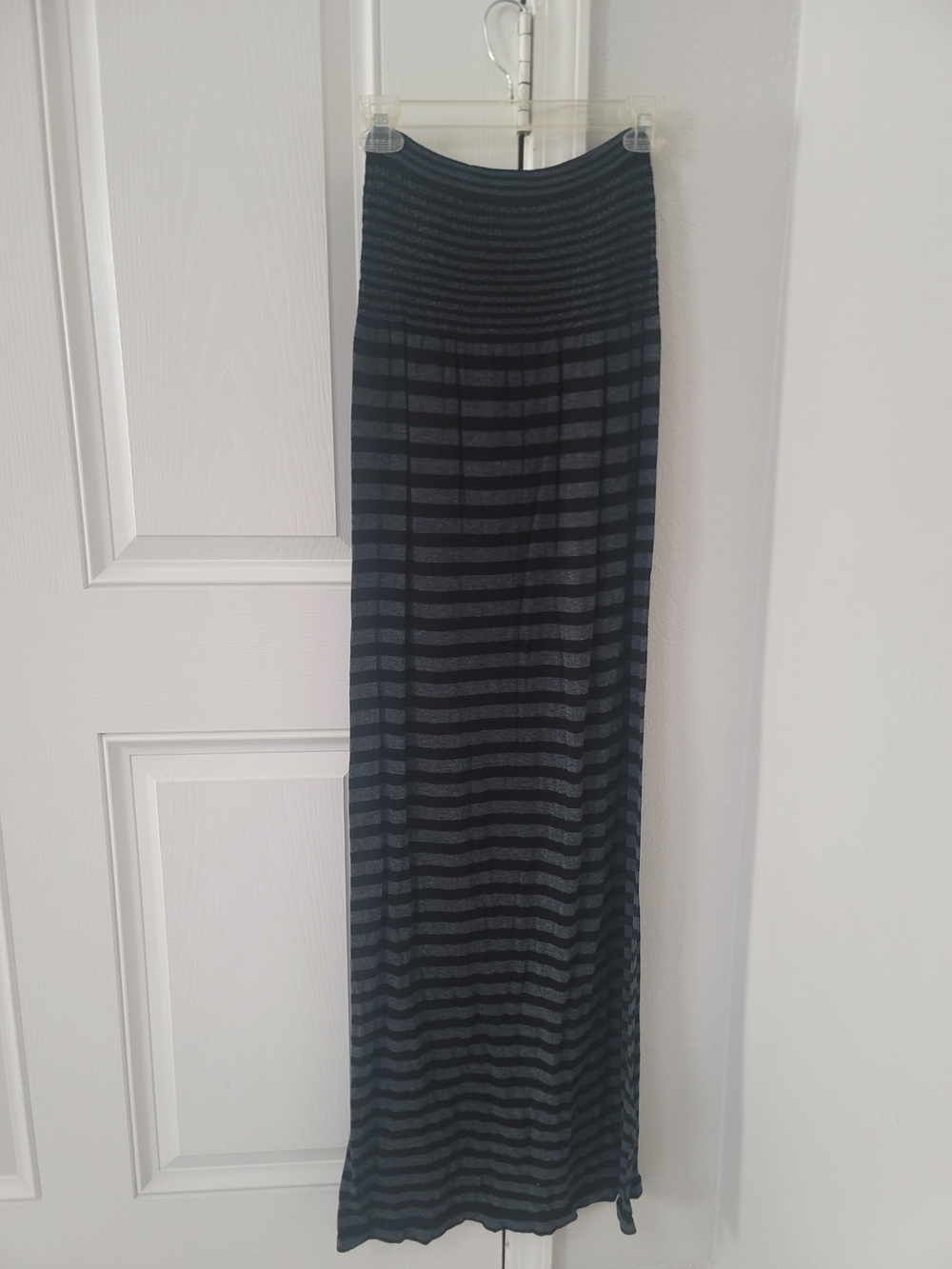 JJ Autgentic Women's Black and Gray Striped Tube Maxi Dress- Classic Stretch Fit
